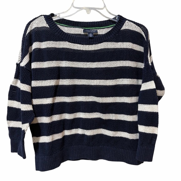 Tommy Hilfiger Tops - Tommy Hilfiger Knitted Top Large Women Navy Blue White Striped‎ Knit Lightweight